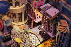 Dive into Enchantment with Magic Alley and Snowy Moonlit Night DIY Book Nook Personalized Gifts,DIY Booknook,Desk Decoration,Book Nook