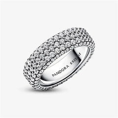 Pandora Timeless Three Row Pav¨¦ Ring, Compatible Pandora Wedding Valentine Ring, S925 Sterling Silver Ring, Gift for Her