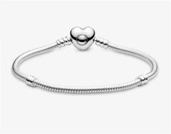 Pandora Moments Snake Link Bracelet with Heart Clasp, S925 Sterling Silver Charm Bracelet, Gift for Her