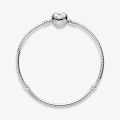 Pandora Moments Snake Link Bracelet with Heart Clasp, S925 Sterling Silver Charm Bracelet, Gift for Her