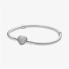 Pandora Moments Snake Link Bracelet with Sparkling Heart Clasp, S925 Sterling Silver Charm Bracelet, Gift for Her