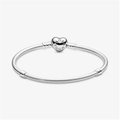 Pandora Moments Snake Link Bracelet with Sparkling Heart Clasp, S925 Sterling Silver Charm Bracelet, Gift for Her