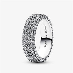 Pandora Timeless Three Row Pav¨¦ Ring, Compatible Pandora Wedding Valentine Ring, S925 Sterling Silver Ring, Gift for Her