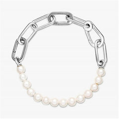 Pandora ME Treated Freshwater Pearl Bracelet,S925 Sterling Silver Charm Bracelet,Gift for Her