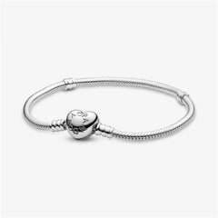 Pandora Moments Snake Link Bracelet with Heart Clasp, S925 Sterling Silver Charm Bracelet, Gift for Her