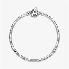 Pandora Moments Marvel The Avengers Logo Clasp Snake Link Bracelet,S925 Sterling Silver Charm Bracelet,Gift for He